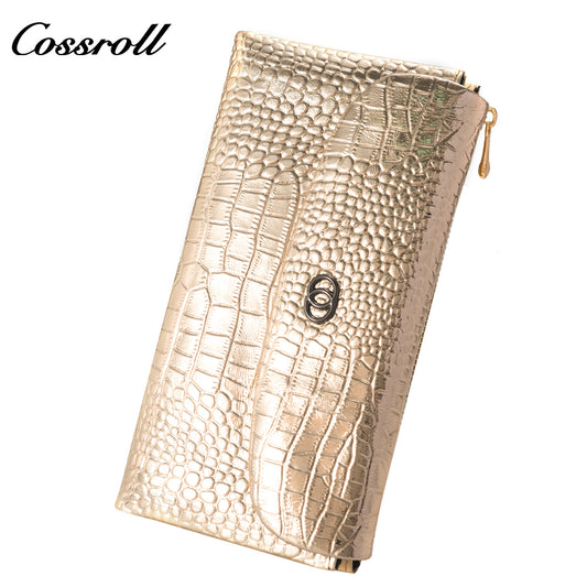 2024 New Design leather fasion slim wallet custom logo crocodile texture Genuine Leather