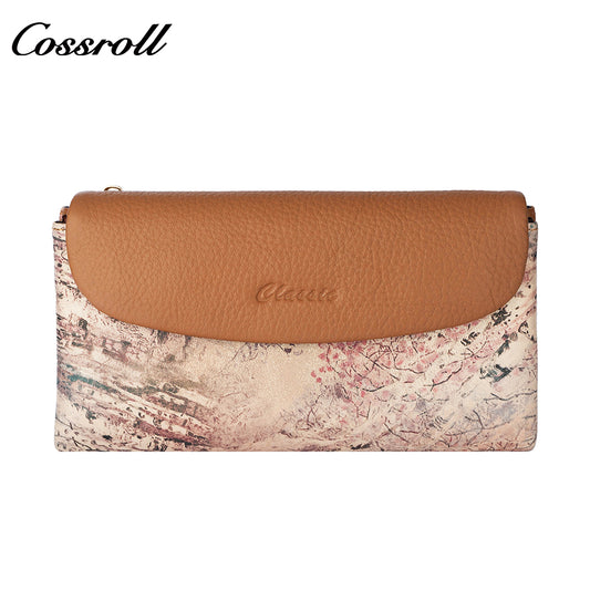 Wallet leather women's foreign trade long leather splicing money clip large capacity head layer cowhide wallet