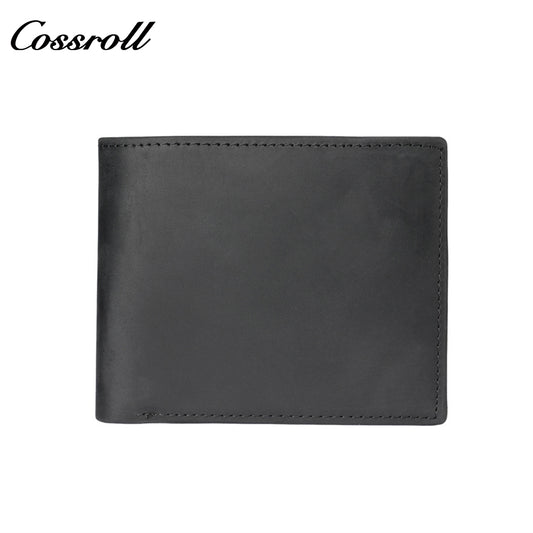 Top-grain crazy horse leather short wallet, vintage men's casual cowhide card and cash holder