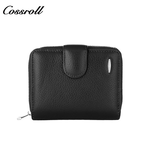 Men's Wallet Cowhide England Business Men Solid Color Photo ID Coin Zipper Short Wallet
