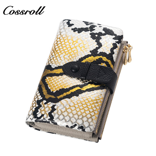 Manufacturers customized cross-border serpentine leather purse women's long cowhide women's wallet multi-layer multi-card large capacity