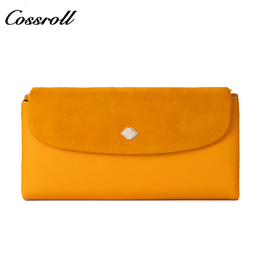 Women's long wallet with multiple card slots, coin purse, suede zipper, US dollar compartment