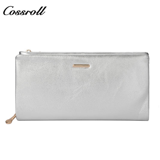 Genuine leather wallet for women, shiny leather, double-layer stylish bill wallet with zipper