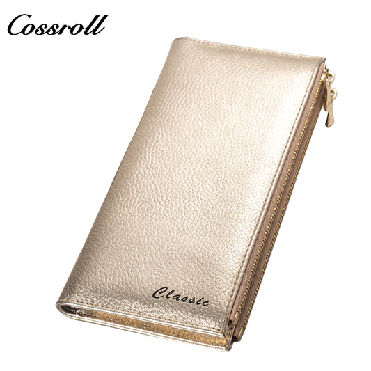 Factory custom 2023 new leather purse women's long cowhide women's multi-layer multi-card