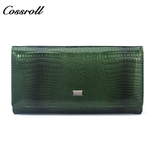 Europe and the United States crocodile leather patent leather wallet women's long money clip multi-card wallet manufacturers customized