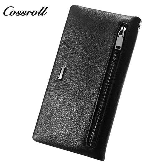 2024 New Genuine Leather Men's Wallet Long Zipper Large Capacity Clutch Cowhide Clutch Bag Best-Selling Wallet