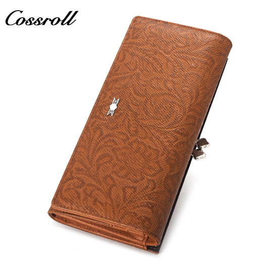 Leather women's purse Multi-functional pattern fashion short long cowhide wallet multi-card holding wallet factory custom