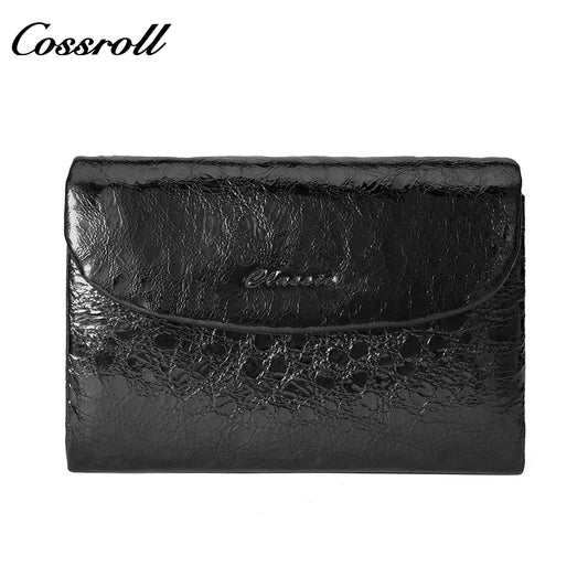 New factory custom leather money baotou layer cowhide change card wallet patent leather lady purse custom