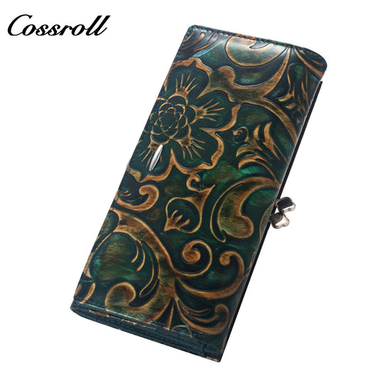 Manufacturers custom cowhide embossed women's purse large capacity wallet European and American leather vintage money clip
