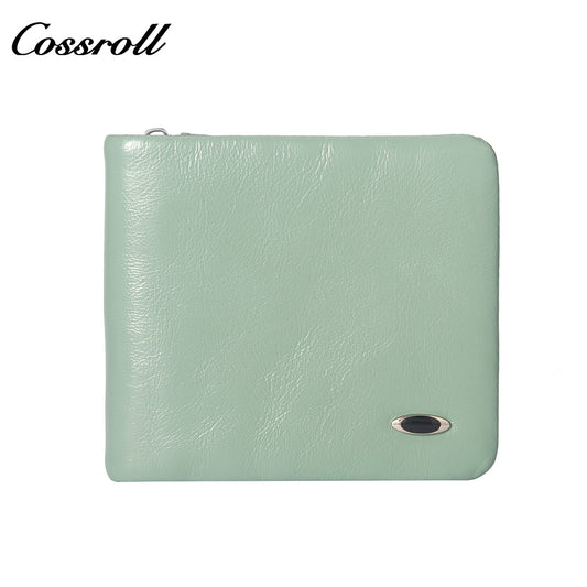 New leather women's long purse zipper wallet Large capacity waxed cowhide coin purse card wallet factory custom