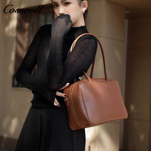 Autumn and winter crossbody bag, genuine leather women's bag, small square bag, bowling bag