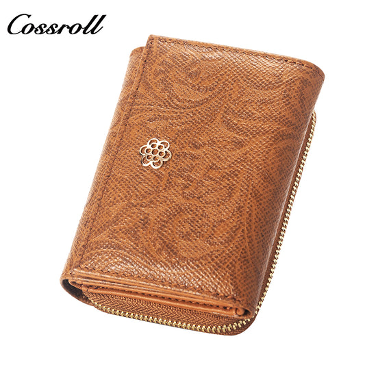 Manufacturers custom cowhide embossed women's purse large capacity European and American leather vintage money clip