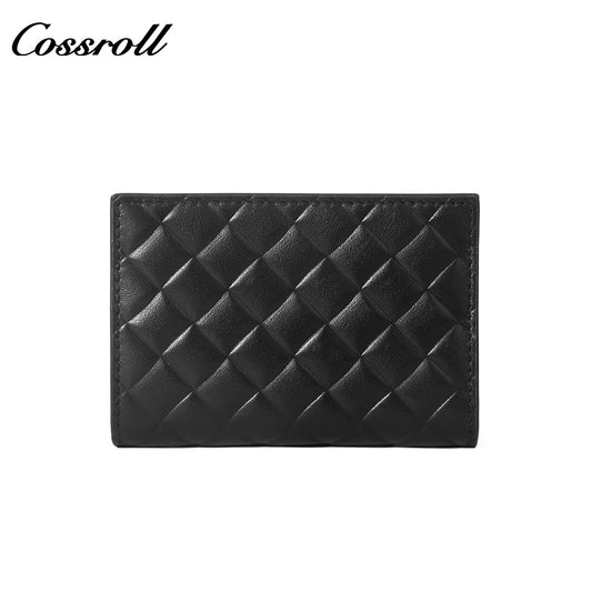 Diamond Quilted Genuine Leather Coin Card Wallet, Minimalist Portable Bifold Short Purse for Daily Commute