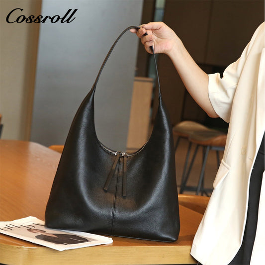 Top-grain leather women's shoulder bag, large-capacity crossbody tote