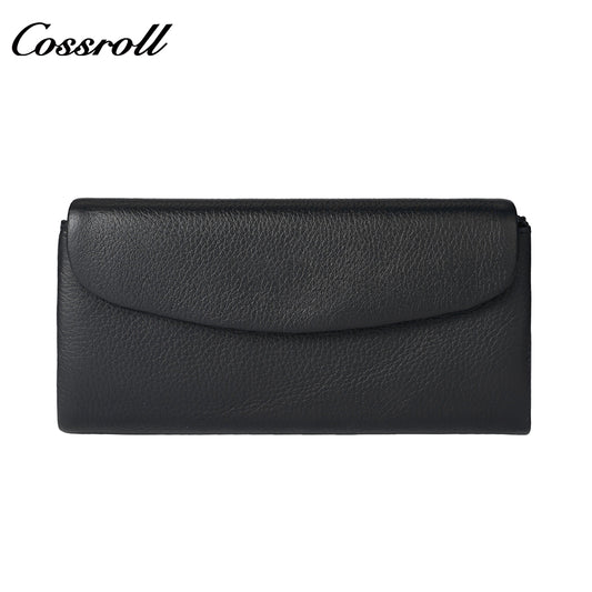 Factory custom genuine leather wallet Women's tri-fold top grain cowhide wallet Large capacity