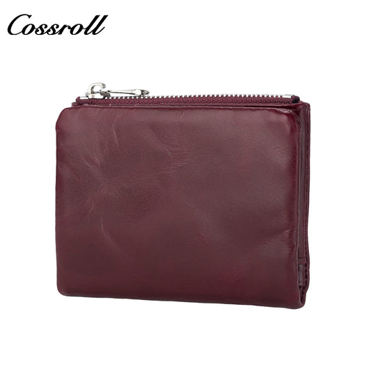 Head oil waxed leather zipper small wallet new simple keychain coin purse coin wallet genuine leather coin purse lady