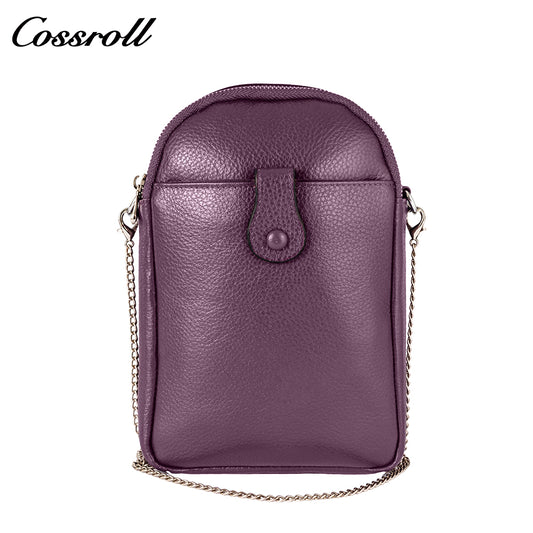 Litchi grain head layer cowhide multi-layer vertical cell phone small bag single shoulder crossbody women's bag