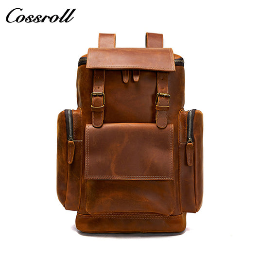 European and American men's genuine leather backpack, Crazy Horse leather backpack, top-grain leather travel bag
