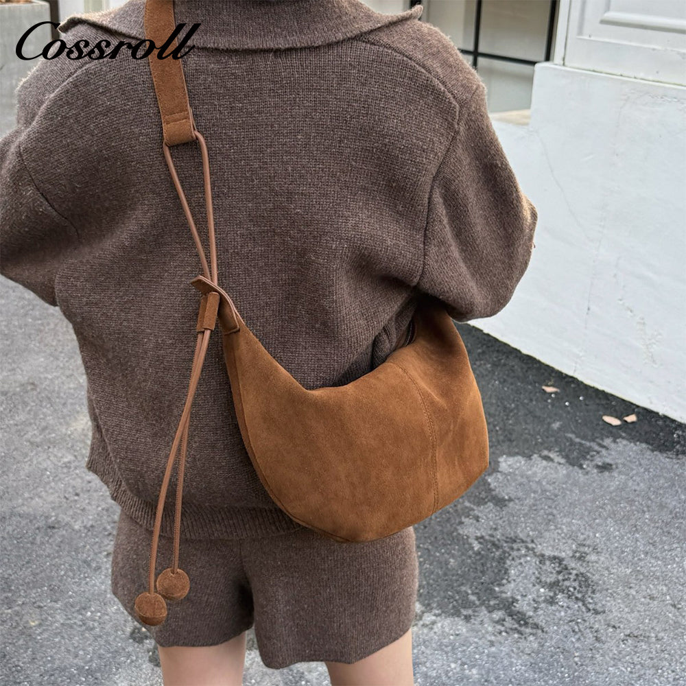 Cowhide Underarm Women's Crossbody Bag, High-End Fashion Suede Tote Bag