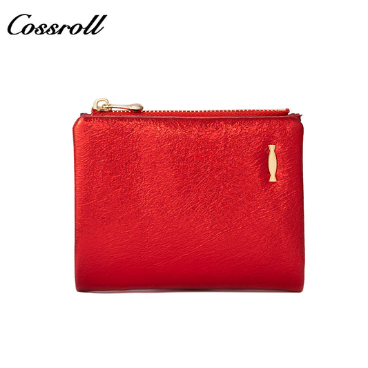 Women's genuine leather short wallet, European and American style, oil wax leather, fashionable billfold