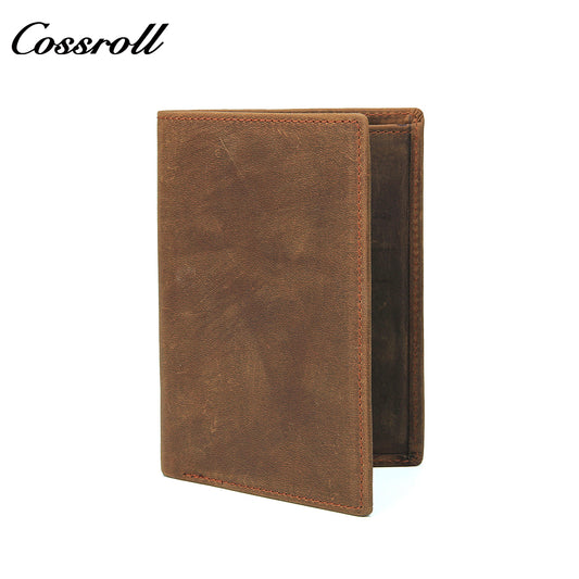 Men's genuine leather short wallet, European and American vintage handcrafted crazy horse leather