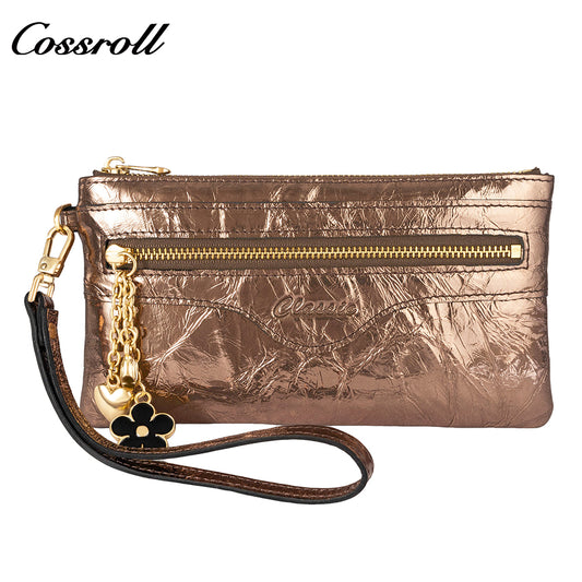 Factory customized new tri-fold cowhide wallet long women's leather ladies long clip zipper