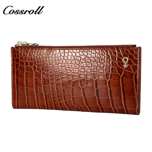 Customized Genuine Leather Double Zipper Coin Purse Ladies Casual Multi Card Position Long Money wallet