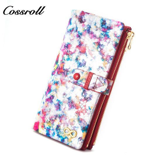 Most Popular best brand leather long wallet female printing Genuine Leather