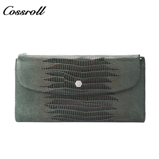 Genuine leather wallet for women, soft cowhide, long multi-functional tri-fold clutch