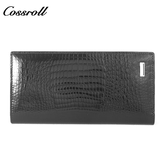 Europe and the United States three fold crocodile leather wallet women's long money clip multi-card wallet manufacturers customized patent leather