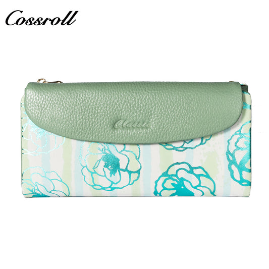 Manufacturers custom cowhide Chinese vintage print purse women's purse large capacity European and American leather vintage money clip