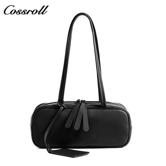 Head layer cowhide Boston bowling bag new underarm work commuting girls senior sense leather shoulder bag
