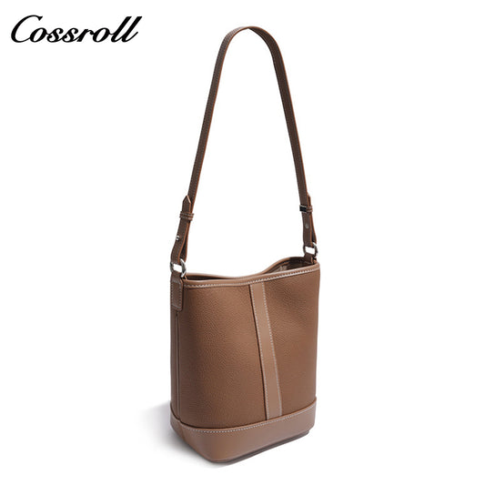 Simple fashion color collision commuter 2025 new togo head layer cowhide bucket bag shoulder bag