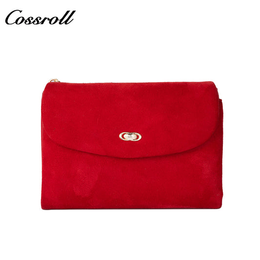 Matte suede magnetic snap women's short wallet with multiple card slots and coin pocket