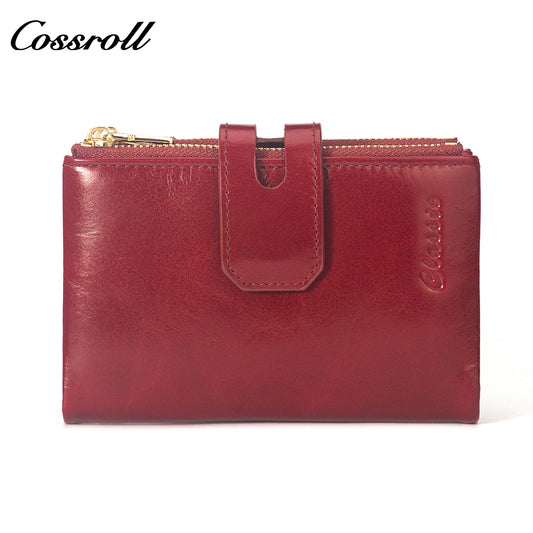High Quality Wholesale ladies mens genuine leather purse handmade short wallets oil wax leather