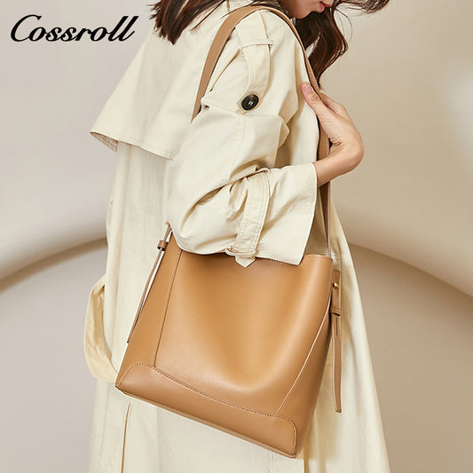 Head layer cowhide Europe and the United States new women's large-capacity bucket leather women's bags shoulder with cowhide diagonal cross-body bag