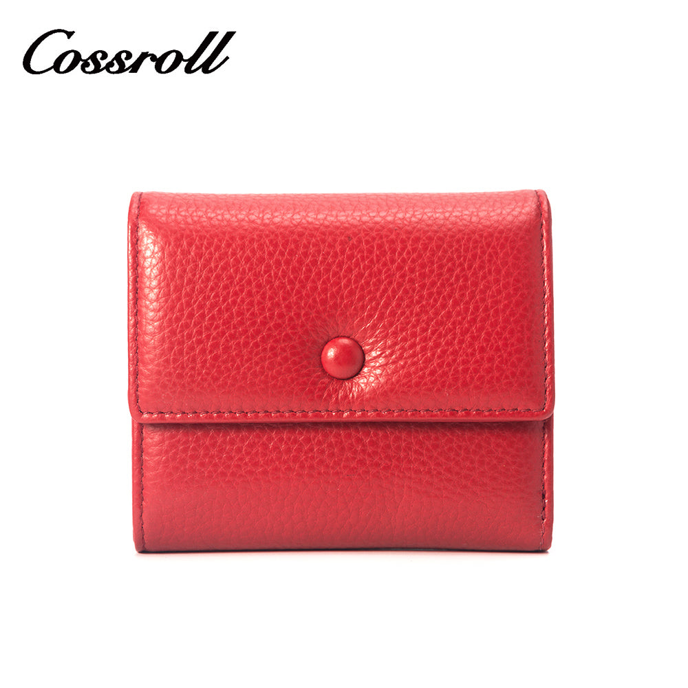 Red Ladies Multifunction Card Holder in Classic Pebbled Leather