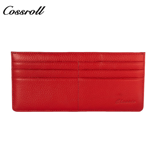 Long women's simple first layer cowhide solid color zipper card wallet ultra-thin purse purse Fashion design sense cowhide