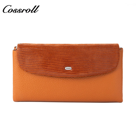 Women's Genuine Leather Coin Purse, Two-Tone Splice, Long, Large Capacity, Multi-Functional Card Holder