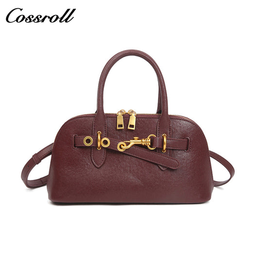 Genuine Women's Bag Head Layer Cowhide Shell Bag Retro Handbag Bowling Tote Tote Underarm Bag Shoulder Crossbody