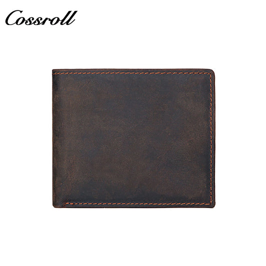 Men's Crazy Horse Leather Wallet, Large Capacity, Multiple Card Slots, Simple Short Design