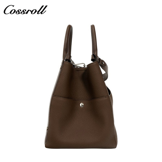 Genuine leather women's bucket bag, shoulder crossbody multi-pocket handbag