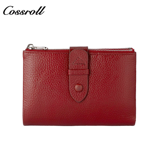 Women's leather cropped wallet, buckle wallet, versatile double-zip coin purse