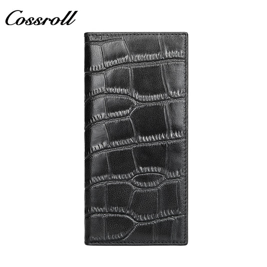 Men's long and short ultra-thin large capacity crocodile grain leather handmade money clip
