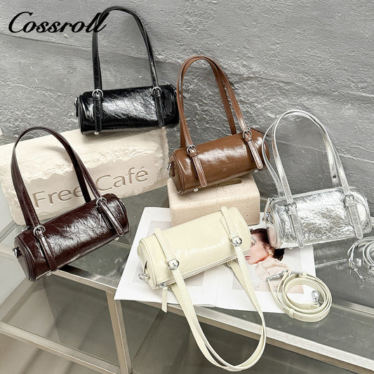 Shoulder Armpit Vintage Bag Bag Bag Bag Women's Premium Feeling Head Layer Leather Handheld Crossbody Bowling Bag