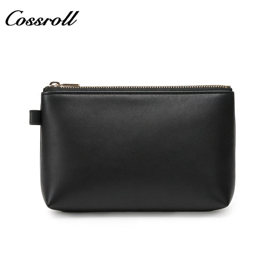 Genuine Leather Zipper Clutch, Minimalist Cowhide Pouch for Phone, Coins & Small Items