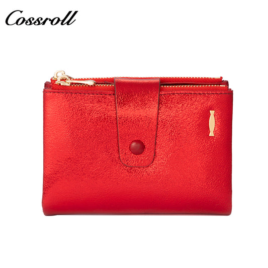 Women's Genuine Leather Wallet, European and American Style, Oiled Wax Leather, Zipper and Buckle, Fashionable Bill Purse