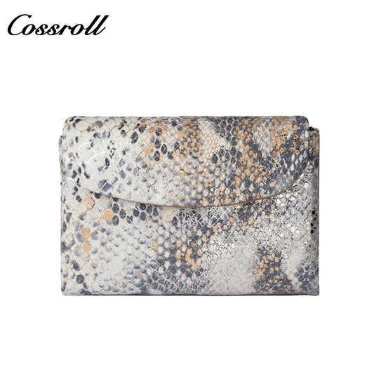 Genuine Leather Women's Luxury Wallet, Snake Pattern, Multiple Card Slots, Zipper Coin Purse