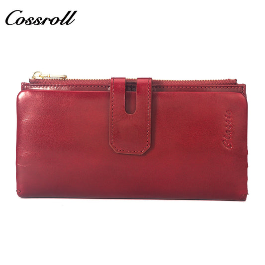 Popular Decorative genuine leather purse handmade long wallets oil wax leather ladies handmade Elegant