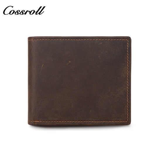 Amazon Europe RFI Men's Genuine Leather Wallet Vintage Crazy Horse Short Wallet